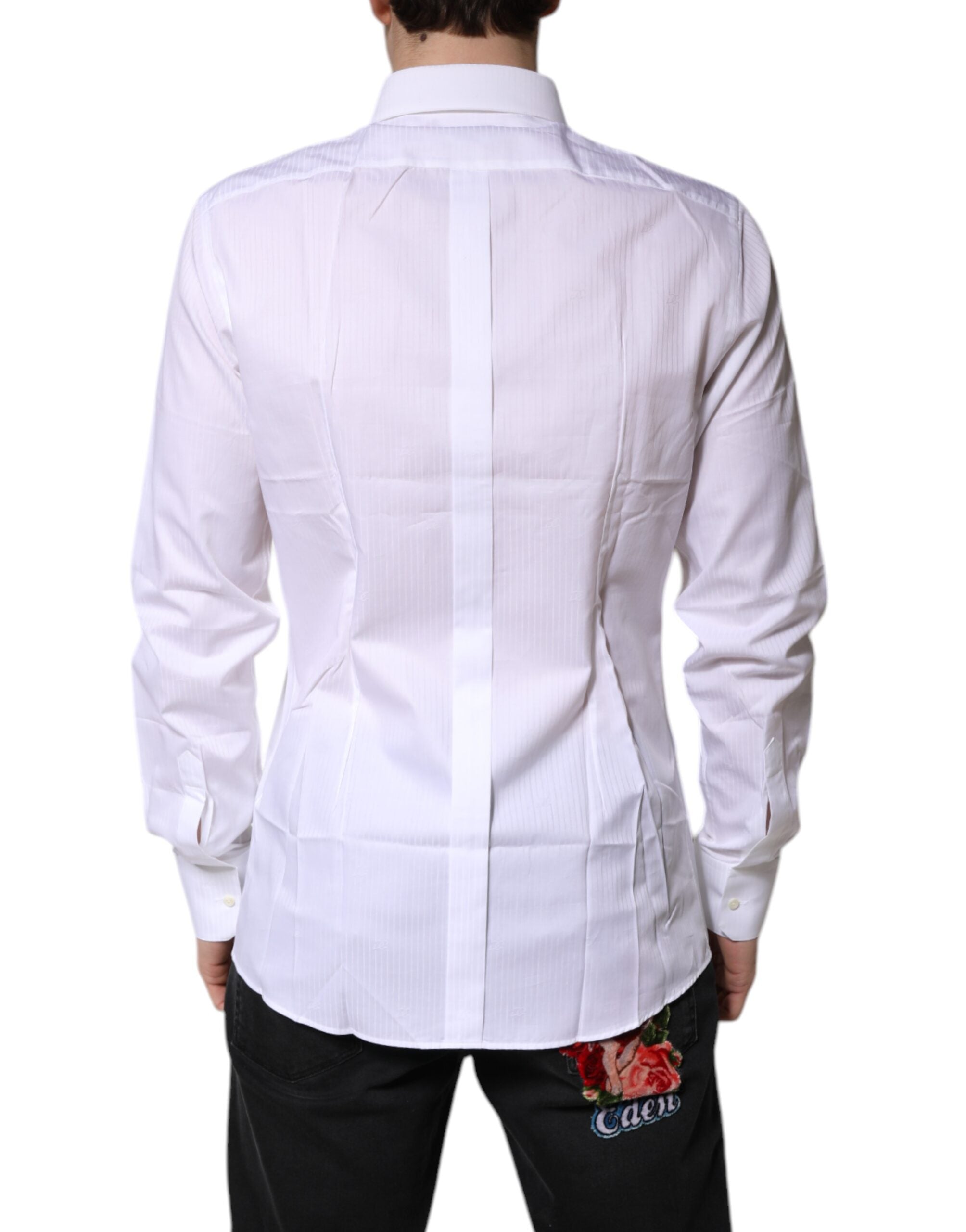 Dolce & Gabbana White Cotton Shirt with Collar GOLD Formal Shirt